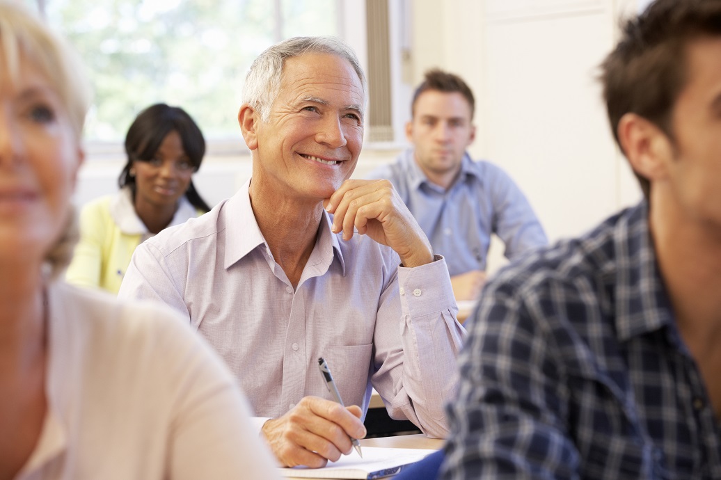 retired senior taking a class at college