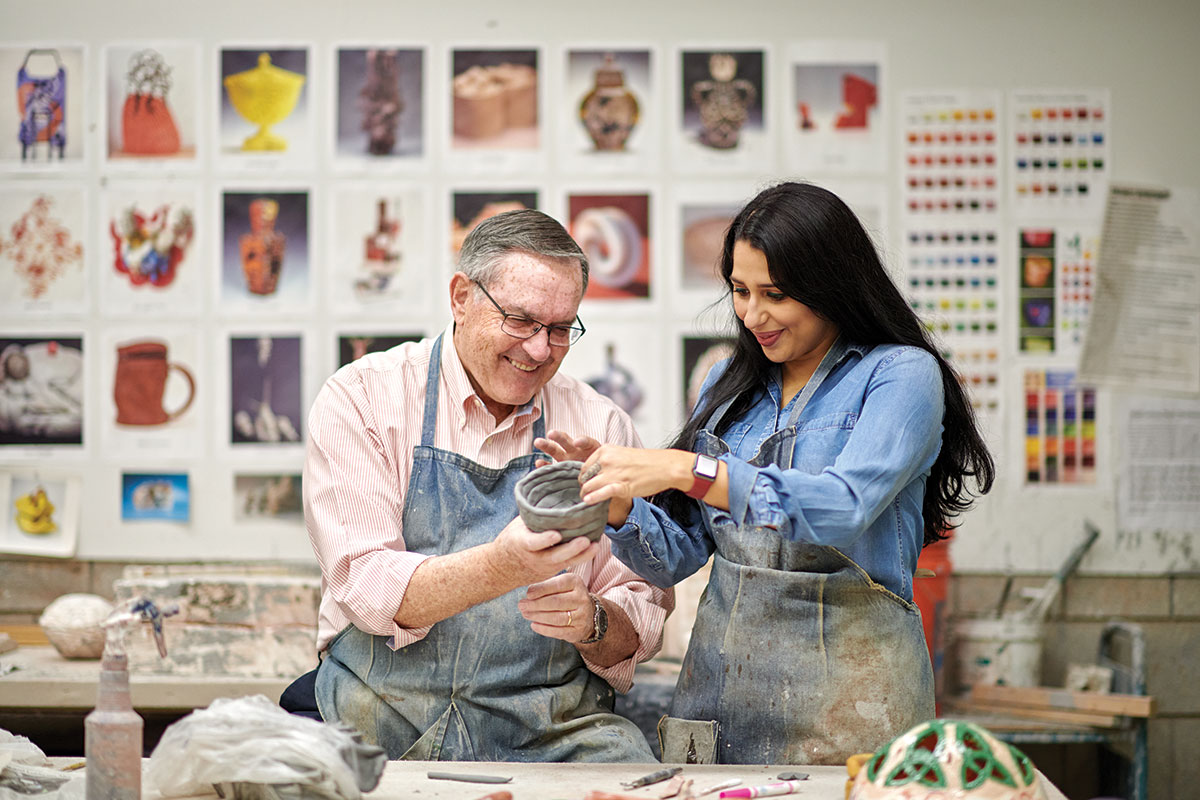 Pottery Class with senior and student at Broadview