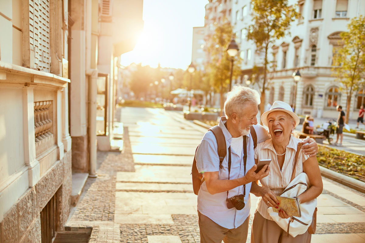 Senior couple traveling together